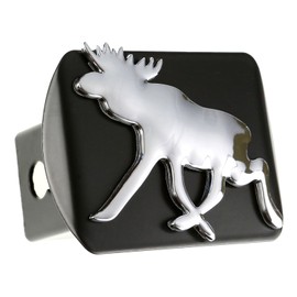 HitchCover Moose 3D Chrome Emblem on Black Trailer Metal Fits 2" Receivers