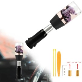 Unbranded Universal JDM Clear Crystal Real Flower Automatic Gear Shift Knob Shifter Purple
