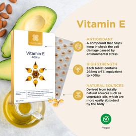 Healthspan Vitamin E 400iu | High Strength Formula to Combat Cell Damage | Sourced from Natural Vegetable Oils for Easy Absorption | Powerful antioxidant Support | Vegan (180 Capsules)