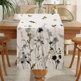 LOZULO Herbs Wild Flowers Table Runner Modern Spring Decoration Table Weatherproof Table Runner Linen Washable Outdoor Tablecloth Spring for Party Table Mats Kitchen Runner 40 x 140 cm