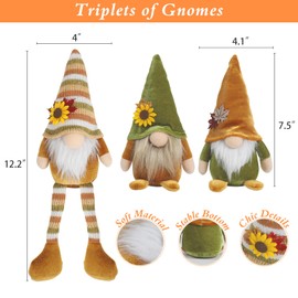 DAZONGE Fall Decor, 3PCS Fall Gnomes Plush for Tiered Tray Decor, Fall Decorations for Home, Fall Leaves and Dangle Legs Gnomes for Fall Thanksgiving Table Decorations