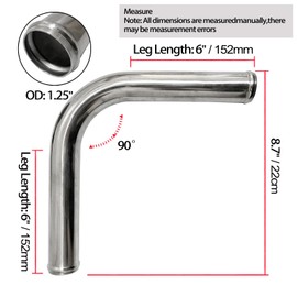 Haturmyko OD 1.25" (32mm), Leg Length 6" (152mm) 90 Degree Aluminum Elbow Intercooler Pipe 1.25 Inch Intake Tube Bend Universal Straight Joiner Polished