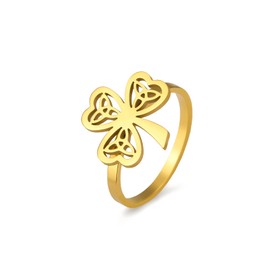 Clover Rings for Women Dainty Good Luck Love Friendship Heart Ring Non Tarnish Stainless Steel Gold Ring St. Patrick Irish Shamrock Trendy Jewelry (10)