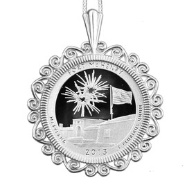 US 2013 Maryland Fort McHenry National Monument Quarter 90% Silver Proof Coin 925 Sterling Silver Necklace NEW - America the Beautiful