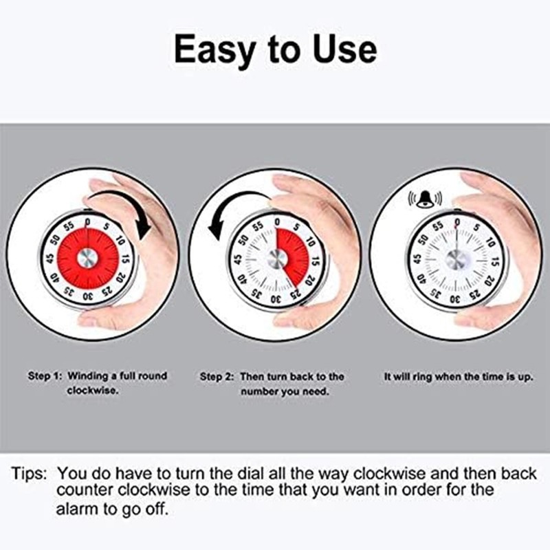 CMLLING マグネットビジュアルキッチンタイマー - 60分 機械式カウントダウンタイマー 大きなアラーム付き 子供と大人用 ベーキング/クッキング/バーベキュー/教室用