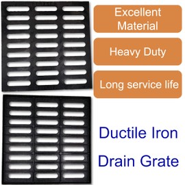 DuuMuut Cast Iron Drain Grate, 20x20 Outdoor Drain Cover, B Class Sewer Grate, Durable Heavy Duty Channel Grate, Black Square Drainage Grate for Driveway, Concrete, Yard, Garage (19.7x19.7)