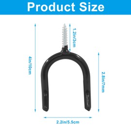Aracombie 6Pcs Heavy Duty Screw-in U-Shaped Utility Hooks, Black Corrosion-Resistant Wall Mounted Utility Hooks for Garage Storage and Garden Tools, Durable Steel Construction with Anti-Rust Coating