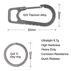 PPFISH Titanium Heavy Duty Carabiner Keychain, EDC Quick Release Hooks with Titanium Key Ring Set for Men Women (Gray)