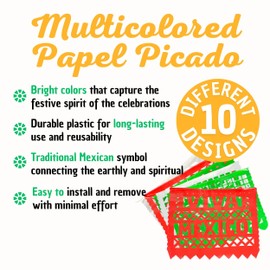 Fiesta folk 5 pack mexican papel picado banner for cinco de mayo decorations - papel picado mexicano para fiesta - mexican banners for fiesta party - mexican paper banner for mexican party decoration