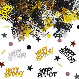 15g Happy Birthday Confetti Party Decorations, Black & Gold Happy Birthday Table Décor Foil Metallic Glitz Table Scatter Sprinkles Cards Sprinkles Women Gifts