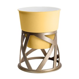 The HC Companies 6 Inch Indoor Plant Pot with Stand – Small Honey Colored Curio Planter with a Geometric Stand in an Antique Bronze Finish