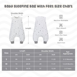 Baby Sleep Sack with Feet 2.5 TOG Winter Toddler Sleeping Sack Combed Cotton Baby Wearable Blanket for Early Walkers (Stars, 3-12 Months)