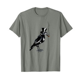 Black Crow Bird Top Hat Smoking Cigar Artwork T-Shirt