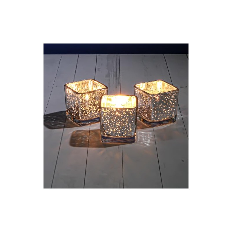 Richland Silver Mercury Square Votive Holders Set of 12