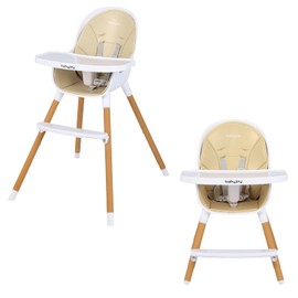 HONEY JOY High Chair, 3-in-1 Eat & Grow Highchair/Booster Seat/Toddler Chair w/Removable Tray, Safety Harness, Steel Legs, PU Cushion and Footrest for Baby, High Chair for Babies and Toddlers (Beige)