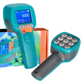 Digital Handheld Stroboscope Measuring 60-99999 RPM Non Contact Strobe Tachometer, High Accuracy 0.001% Rechargeable LED Flash Strobe Tachometer, Color LCD Display for Printing Spinning Gear -DT100B