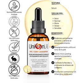 VITC + COMPLEJO ANTIOX Sérum Facial Antioxidante con Vitamina C más Complejo Antioxidante Ilumina, Ayuda a Unificar el Tono y Protege contra Radicales Libres Para Todo Tipo de Piel 30 ml