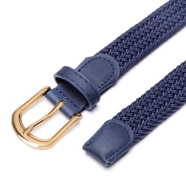EsengNoyi Braided Elastic Ladies Belts for Jeans, Stretch Woven Belt for Women, Blue, L - 47" long for waist 39"-43"