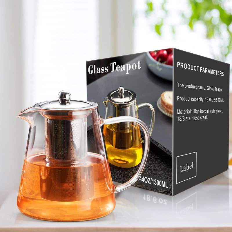 PARACITY Glass Teapot Stovetop 44 OZ, Borosilicate Clear Tea Kettle