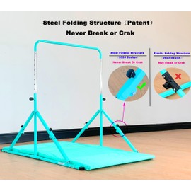 MARFULA Foldable Gymnastic Bar for Kids Ages 3-12, 9 Height Levels, 200 lbs Weight Capacity, 5 Ft Length Gymnastic Kip Bar with Mat, Gymnastic Equipment for Home and Gym Center Indoor Outdoor Use