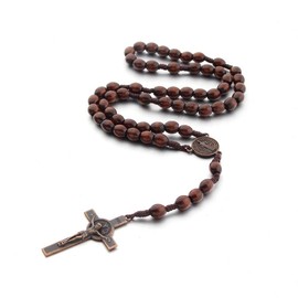 Fuqimanman2020 Christian Handmade Wooden Catholic Rosaries Necklace, Prayer Beads Holy Soil Medal & Cross, Catholic Wooden Rosary Beads for Men Women-Rosary-2