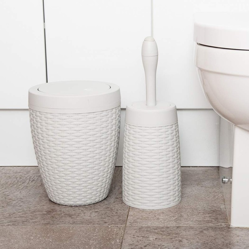 Addis 518367 Faux Rattan Round Swing Lid Bathroom Bin, Light