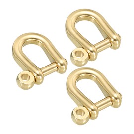 PATIKIL D-Ring Shackles, 3Pcs 1/4 Inch Inner Width Pure Brass U Type Fob Key Hook Small Bow Shackles for DIY Craft Leather Replacement