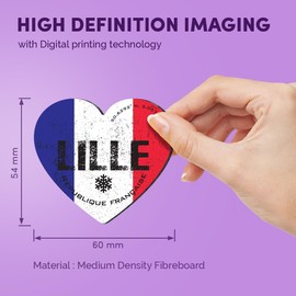 1x Heart MDF Magnet 6cm - Lille France Flag Circle - Fridge Locker Office Whiteboard Toolbox #59424