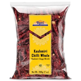 Rani Kashmiri Chilli Whole (Deggi Mirch, Low Heat) 7oz (200g) ~ Natural | Salt-Free | Vegan | No Colors | Gluten Friendly | NON-GMO | Kosher | Indian Origin