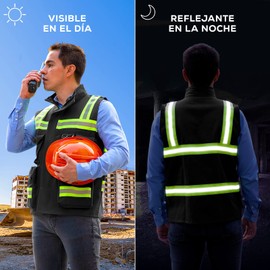 Chaleco de Seguridad Premium | Chaleco de Seguridad Industrial, Reflejante y Multifuncional con Cinta de Alta Visibilidad y Bolsa Transportadora. Varios Colores. (EXTRA GRANDE, NEGRO)