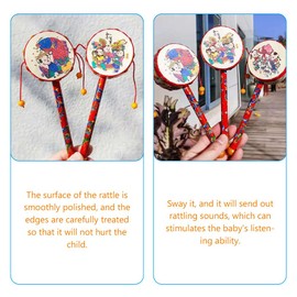 Kisangel Monkey Drum Chinese Rattle Drum Traditional Wooden Baby Handheld Rattle for Baby Soothing Toy