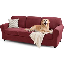 SUBRTEX 7 Pieces Stretch Sofa Slipcover Sets Couch Cover Sets Backrest Cushion Covers Furniture Protector Collection Set for Oversize Sofa Loveseat Chair Slip Covers(Large, Wine)