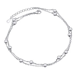 FLYOW Anklet for Women S925 Sterling Silver Adjustable Foot Beaded Ankle Bracelet Anklets Jewelry