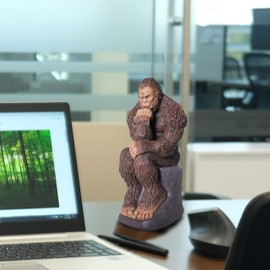 BELLA HAUS DESIGN Bigfoot Thinker Garden Statue - Yeti Decorative, Sasquatch Sculpture for Patio, Deck, Office, Outdoor- Full-Color Resin (8 Inch)