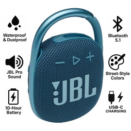 Universal JBL Clip 4 Portable Bluetooth Speaker Waterproof Wireless Rechargeable – Blue