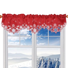Simhomsen Embroidered Snowflakes Kitchen Window Curtain Valance W 42 × L 14 Inches, for Christmas Holidays Decorations (red)