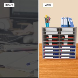 Mail Organizer Paper Storage, 7 Tier Wooden File Literature Organizer, File Sorter Student Mailboxes Desktop Literature Organizer for Office Home School