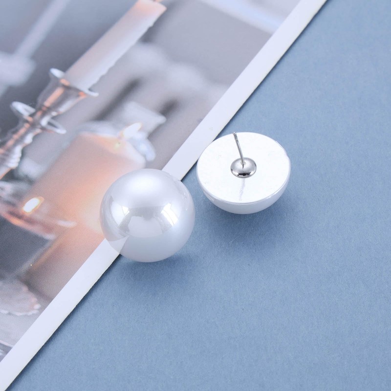 TseenYi Round Pearl Studs Earrings Big Pearl Earrings