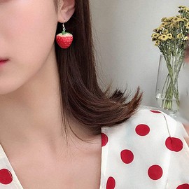 Strawberry Drop Dangle Earrings for Women, Red Cute Strawberry Dangle Earring, Simulated Strawberry Earrings,3D Acrylic Fruit Drop Earring (Ear hook)