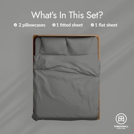 Threadmill Luxury Organic Cotton Sheets - Certified by GOTS - King, 4 Piece, Dark Grey - Breathable Premium Sheet Set - Smooth and Cool Bedding with Perfect Elastic Deep Pocket Fit