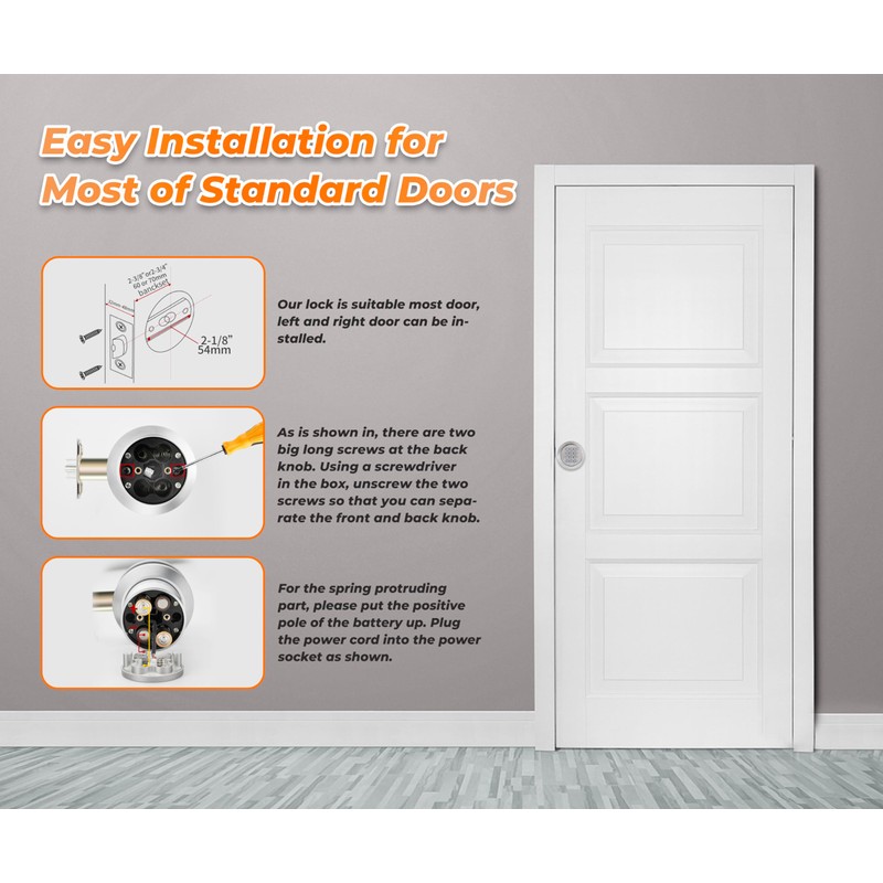 Keypad Door Knob, Digital Door Lock with Anti-Slip Handle, 3s