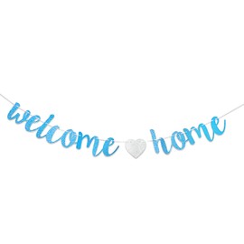 Welcome Home Banner Welcome Back Party Decorations Blue Glitter Home Party Sign Decors Banner for Military Army Homecoming Party Decorations, Family Theme Party Supplies (Blue)