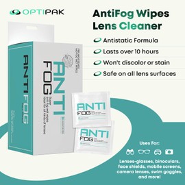 OPTIPAK Anti Fog Wipes for Glasses, Binoculars, Face Shields, Ski Masks or Swim Goggles | Pre-Moistened Cleaning Antifog Lens Wipes for Eyeglasses and Defogger for Glasses (60 Count)