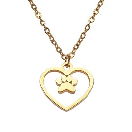 LuckyLy Collar Corazón Mujer con Dije de Huella de Perro, Cadena de Acero Inoxidable con Baño de Oro 18k – Regalos para Amantes de Perros, Regalos para Mujer y Amigas Originales, Modelo Paw