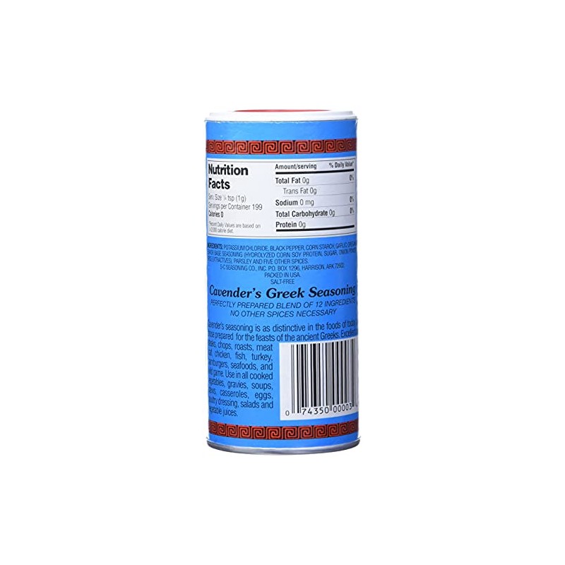 Cavenders, Seasoning Greek Salt Free, 7 Ounce