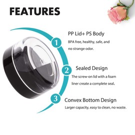 20 Pieces 10 Gram Sample Containers with Lids, Black Sample Jars, BPA Free Tiny Cosmetic Containers for Makeup, Lotion, Eye Shadow, Powder, and Lip Balms