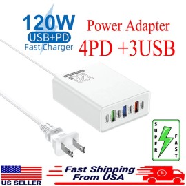 Universal 120W 6-Port USB C Fast Wall Charger Block Charging Station for Multiple Devices