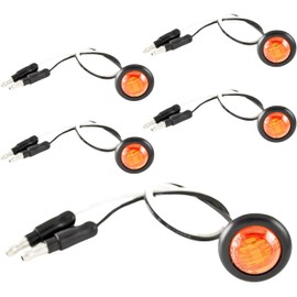 All Star Truck Parts 3/4" inch Amber 3 LED Side Marker Clearance Light with Plug Black Ring Sealed Mini Round 3/4" Indicators Grill Lights Truck Trailer Car Bus Pickup Van Caravan Boat 12V- Qty 5