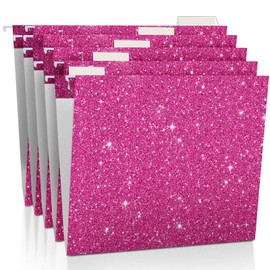 Moinchore 25 Pcs Roe Red Hanging File Folders 12 x 9.25'' Glitter Hanging Folders with 25 Paper 1/5 Cut Adjustable Tab and 25 Plastic Tab for Medical Charts Office Desktop