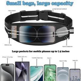 Running Belt Fanny Pack for Women Men, Adjustable Reflective Phone Holder Runners Waist Pouch for Sports & Fitness, Waterproof, Headphone Wire Hole, Sports Belt Money Belt Running for Phone
